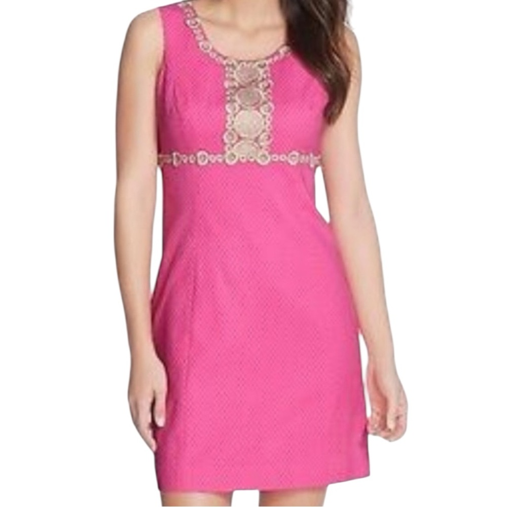 LILLY PULITZER Rosie Shift Dress in Hotty Pink w/ Gold Trim Size 14 -- NWT - Picture 4 of 9